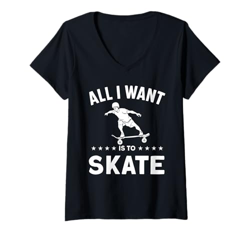 Damen Alles was ich Will ist skaten T-Shirt mit V-Ausschnitt Damen Alles was ich Will ist skaten T-Shirt mit V-Ausschnitt von Great All I Want Is To Skate Apparel
