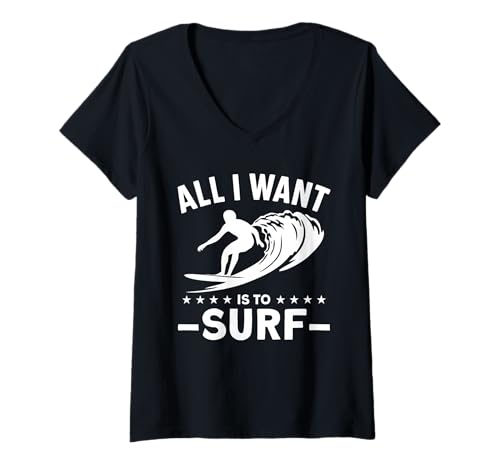 Damen Alles was ich Will ist Surfen T-Shirt mit V-Ausschnitt Damen Alles was ich Will ist Surfen T-Shirt mit V-Ausschnitt von Great All I Want Is To Surf Apparel