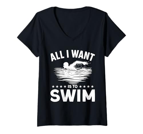 Damen Alles was ich Will ist Schwimmen T-Shirt mit V-Ausschnitt Damen Alles was ich Will ist Schwimmen T-Shirt mit V-Ausschnitt von Great All I Want Is To Swim Apparel