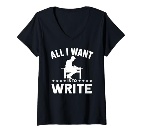Damen Alles was ich Will ist schreiben T-Shirt mit V-Ausschnitt Damen Alles was ich Will ist schreiben T-Shirt mit V-Ausschnitt von Great All I Want Is To Write Apparel