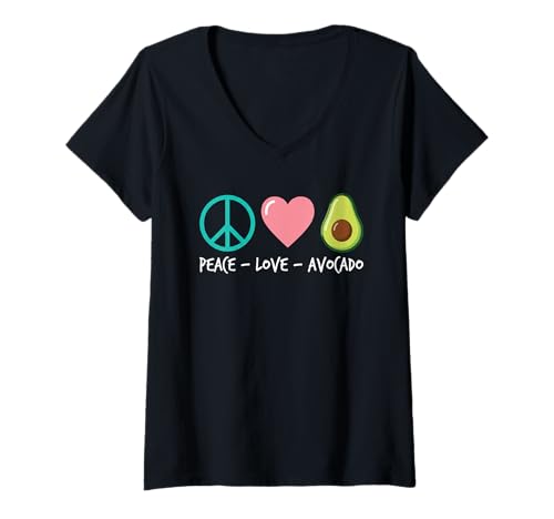 Damen Frieden, Liebe und Avocados, lustige Frucht T-Shirt mit V-Ausschnitt von Great Avocado Love Designs For Avocado Lovers