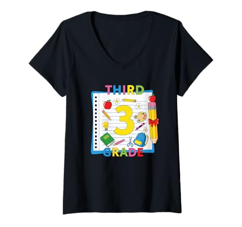 Damen Zurück in die Schule 3. Klasse Erster Tag der dritten Klasse T-Shirt mit V-Ausschnitt Damen Zurück in die Schule 3. Klasse Erster Tag der dritten Klasse T-Shirt mit V-Ausschnitt von Great Back To School 3rd Grade Teacher Apparel