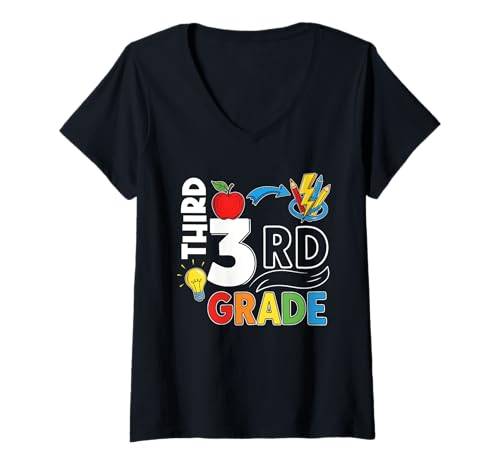 Damen Zurück in die Schule 3. Klasse Erster Tag der dritten Klasse T-Shirt mit V-Ausschnitt Damen Zurück in die Schule 3. Klasse Erster Tag der dritten Klasse T-Shirt mit V-Ausschnitt von Great Back To School 3rd Grade Teacher Apparel