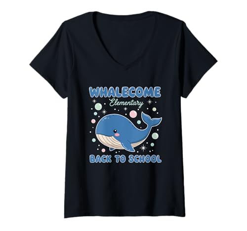 Damen Lustiger Meereslehrer für Grundschulen mit Whalecome Back to School T-Shirt mit V-Ausschnitt Damen Lustiger Meereslehrer für Grundschulen mit Whalecome Back to School T-Shirt mit V-Ausschnitt von Great Back To School Elementary Team Outfits