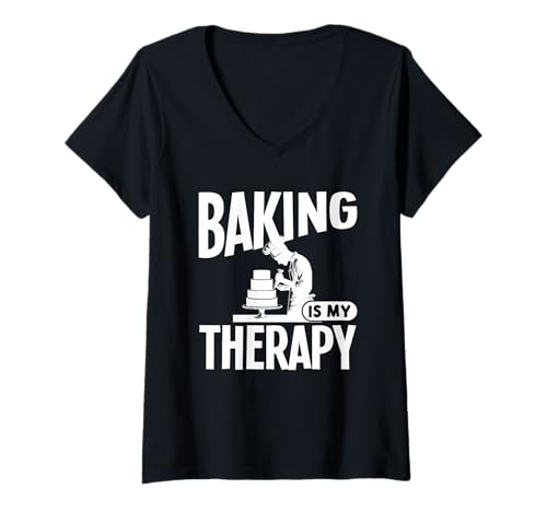 Damen Backen ist Meine Therapie T-Shirt mit V-Ausschnitt Damen Backen ist Meine Therapie T-Shirt mit V-Ausschnitt von Great Baking Is My Therapy Apparel