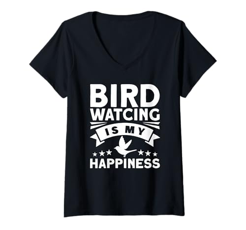 Damen Vogelbeobachtung ist Mein Glück T-Shirt mit V-Ausschnitt von Great Bird Watching Is My Happiness Apparel