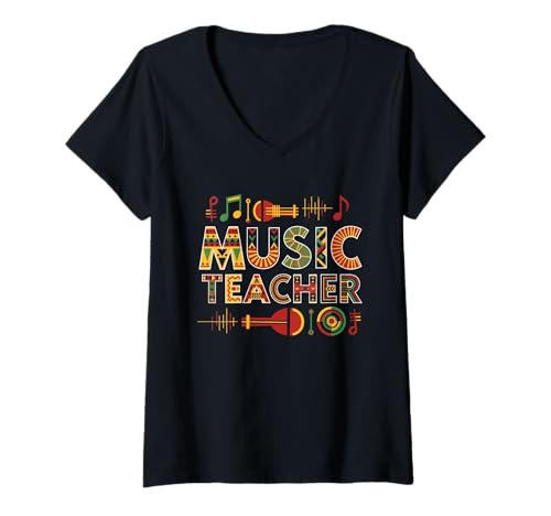 Damen Schwarzer Musiklehrer Afroamerikanischer Musikunterricht T-Shirt mit V-Ausschnitt Damen Schwarzer Musiklehrer Afroamerikanischer Musikunterricht T-Shirt mit V-Ausschnitt von Great Black History Month Music Teacher Melanin