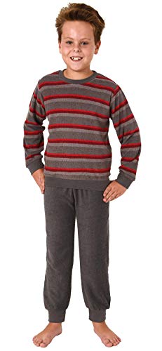 Jungen Frottee Pyjama Schlafanzug Langarm mit Bündchen - Streifenoptik - 291 501 13 578, Farbe:grau, Größe:158/164 von Great Boy