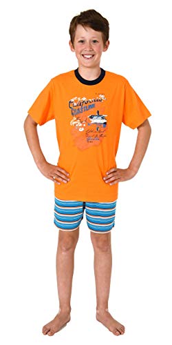 Jungen Shorty Pyjama Kurzarm Schlafanzug, Hose gestreift - 102 505 10 801, Farbe:orange, Größe:170/176 von Great Boy