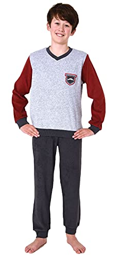 Toller Jungen Frottee Pyjama Langarm Schlafanzug mit Bündchen - 212 501 13 802, Farbe:dunkelgrau, Größe:146-152 von Great Boy