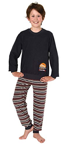 Toller Jungen Frottee Pyjama Langarm mit Bündchen und Cooler Stickerei - 291 501 13 577, Farbe:anthrazit, Größe:122/128 von Great Boy