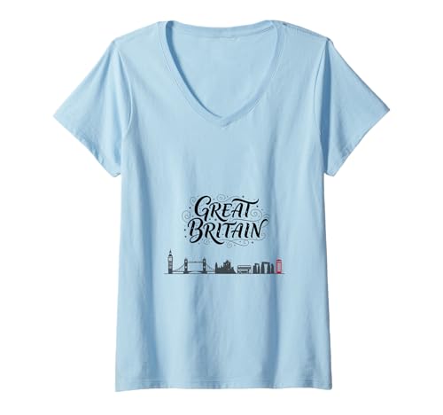 Damen Skyline Travel Outfits für den Urlaub in Großbritannien T-Shirt mit V-Ausschnitt Damen Skyline Travel Outfits für den Urlaub in Großbritannien T-Shirt mit V-Ausschnitt von Great Britain Casual Clothes T-Shirts