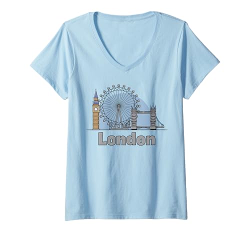 Damen Niedliches London-England-Souvenir für Kinder, Kleinkinder, Jungen und Mädchen T-Shirt mit V-Ausschnitt Damen Niedliches London-England-Souvenir für Kinder, Kleinkinder, Jungen und Mädchen T-Shirt mit V-Ausschnitt von Great Britain City Bridge Clock Wheel for Kids
