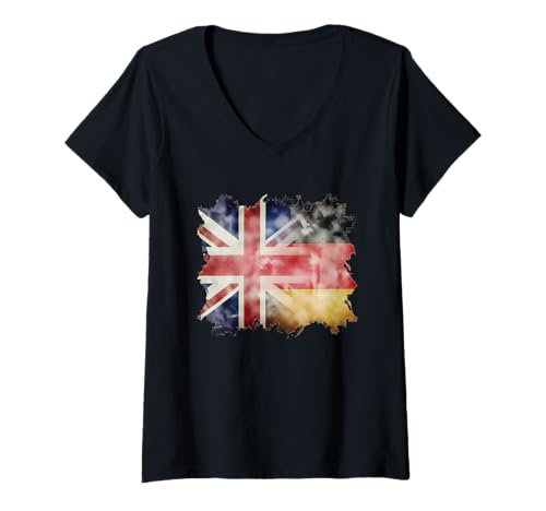 Damen Halbe britische und deutsche UK-Deutschland-Wurzel-Flagge T-Shirt mit V-Ausschnitt Damen Halbe britische und deutsche UK-Deutschland-Wurzel-Flagge T-Shirt mit V-Ausschnitt von Great Britain Germany Both Vintage Pride Heritage