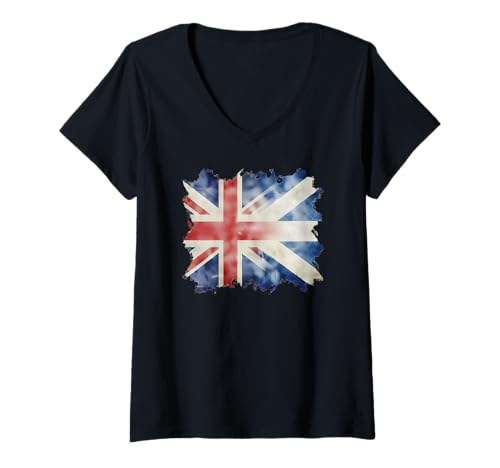 Damen Halbe britische und Schottische Flagge von Großbritannien, Schottland, Union Jack T-Shirt mit V-Ausschnitt Damen Halbe britische und Schottische Flagge von Großbritannien, Schottland, Union Jack T-Shirt mit V-Ausschnitt von Great Britain Scotland Both Vintage Pride Heritage