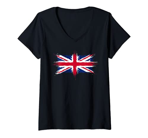 Damen Union Jack – Britische Flagge – Pinsel-Stil. T-Shirt mit V-Ausschnitt Damen Union Jack – Britische Flagge – Pinsel-Stil. T-Shirt mit V-Ausschnitt von Great Brtiain Union Jack Flags
