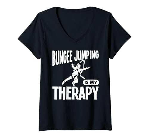 Damen Bungee-Jumping is My Therapy T-Shirt mit V-Ausschnitt von Great Bungee Jumping Is My Therapy Apparel