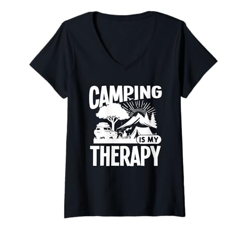 Damen Camping ist Meine Therapie T-Shirt mit V-Ausschnitt Damen Camping ist Meine Therapie T-Shirt mit V-Ausschnitt von Great Camping Is My Therapy Apparel
