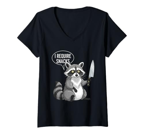 Damen Lustiger Waschbär, niedlicher Tierhumor I Require Snacks T-Shirt mit V-Ausschnitt Damen Lustiger Waschbär, niedlicher Tierhumor I Require Snacks T-Shirt mit V-Ausschnitt von Great Cartoon Animals Funny Raccoon Snack Lover
