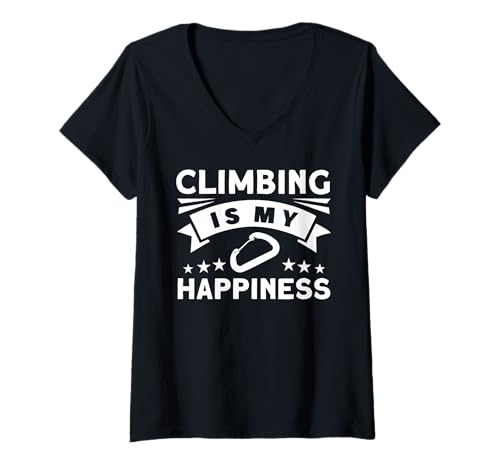 Damen Klettern ist Mein Glück T-Shirt mit V-Ausschnitt Damen Klettern ist Mein Glück T-Shirt mit V-Ausschnitt von Great Climbing Is My Happiness Apparel