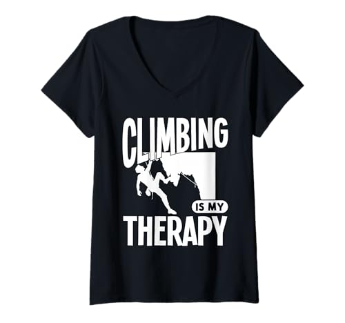 Damen Klettern ist Meine Therapie T-Shirt mit V-Ausschnitt von Great Climbing Is My Therapy Apparel