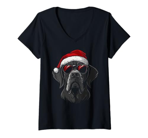 Damen Deutsche Dogge Weihnachtsmannmütze lustiger süßer Hund Mama Papa Weihnachten T-Shirt mit V-Ausschnitt Damen Deutsche Dogge Weihnachtsmannmütze lustiger süßer Hund Mama Papa Weihnachten T-Shirt mit V-Ausschnitt von Great Dane - Christmas Dog Apparel & Gifts