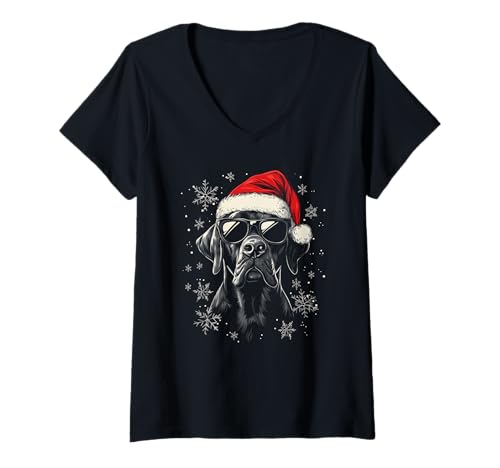 Damen Deutsche Dogge Weihnachtsmannmütze lustiger süßer Hund Mama Papa Weihnachten T-Shirt mit V-Ausschnitt Damen Deutsche Dogge Weihnachtsmannmütze lustiger süßer Hund Mama Papa Weihnachten T-Shirt mit V-Ausschnitt von Great Dane - Christmas Dog Apparel & Gifts