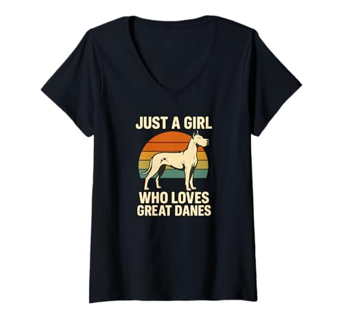 Damen Nur EIN Mädchen, das Doggen liebt T-Shirt mit V-Ausschnitt von Great Dane Designs From Kazzs
