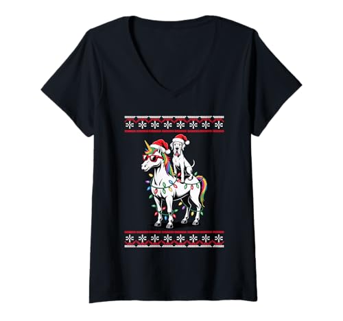 Damen Christmas Great Dane Unicorn Sunglasses T-Shirt mit V-Ausschnitt von Great Dane Dog Lover Gifts