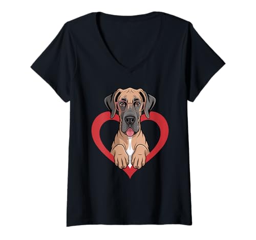 Damen Heart Great Dane Glasses T-Shirt mit V-Ausschnitt Damen Heart Great Dane Glasses T-Shirt mit V-Ausschnitt von Great Dane Dog Lover Gifts