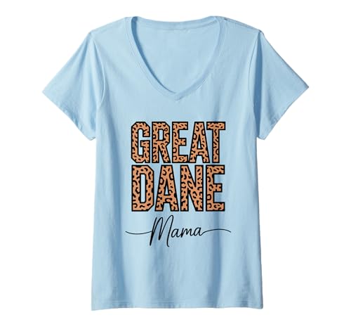 Damen Leopardenmuster Great Dane Mama T-Shirt mit V-Ausschnitt Damen Leopardenmuster Great Dane Mama T-Shirt mit V-Ausschnitt von Great Dane Dog Lover Gifts