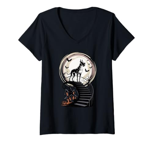 Damen Spooky Halloween Mond Great Dane Mastiff Great Danes T-Shirt mit V-Ausschnitt Damen Spooky Halloween Mond Great Dane Mastiff Great Danes T-Shirt mit V-Ausschnitt von Great Dane Dog Lover Gifts