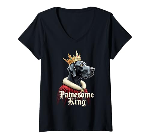 Damen Lustiger Pawesome Deutscher Dogge König Hund Deutscher Mastiff Kunst T-Shirt mit V-Ausschnitt von Great Dane Fun Designs