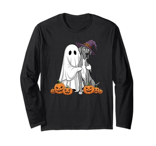 Lustiger Geist Dogge Kürbis Halloween Kinder Herren Damen Langarmshirt von Great Dane Lovers Cute Halloween Outfits Boy Girl