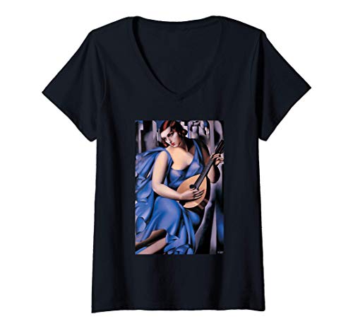 Damen The Musician Gemälde von Lempicka T-Shirt mit V-Ausschnitt von Great Famous Paintings & Famous Painter Collection