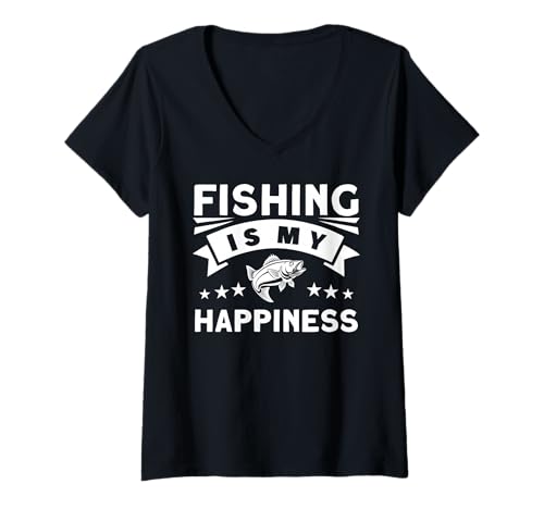 Damen Angeln ist Mein Glück T-Shirt mit V-Ausschnitt Damen Angeln ist Mein Glück T-Shirt mit V-Ausschnitt von Great Fishing Is My Happiness Apparel