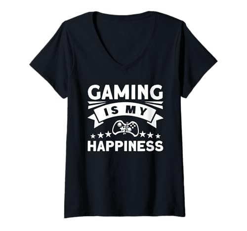 Damen Spielen ist Mein Glück T-Shirt mit V-Ausschnitt Damen Spielen ist Mein Glück T-Shirt mit V-Ausschnitt von Great Gaming Is My Happiness Apparel
