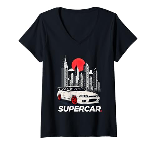 Damen Sportwagen-Liebhaber, Supercar JDM Japan, Street Racing, Speed T-Shirt mit V-Ausschnitt Damen Sportwagen-Liebhaber, Supercar JDM Japan, Street Racing, Speed T-Shirt mit V-Ausschnitt von Great Gifts for Drivers Speed Turbos Fast Cars