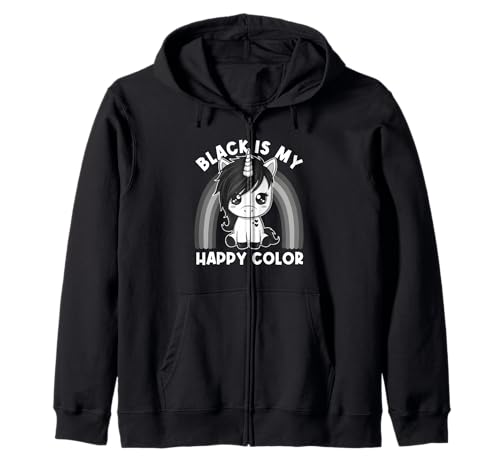 Black Is My Happy Color Gothic Girl Emo Gothic Einhorn Kapuzenjacke Black Is My Happy Color Gothic Girl Emo Gothic Einhorn Kapuzenjacke von Great Goth Girl Gifts Emo Punk Dark Gothic Music