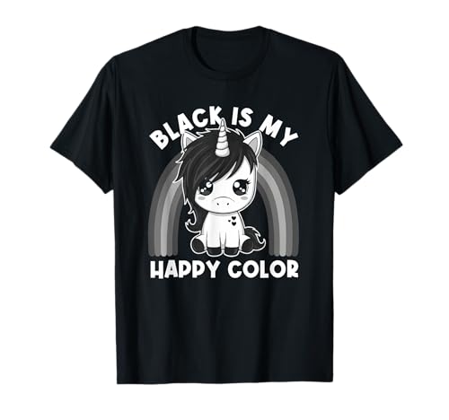 Black Is My Happy Color Gothic Girl Emo Gothic Einhorn T-Shirt Black Is My Happy Color Gothic Girl Emo Gothic Einhorn T-Shirt von Great Goth Girl Gifts Emo Punk Dark Gothic Music