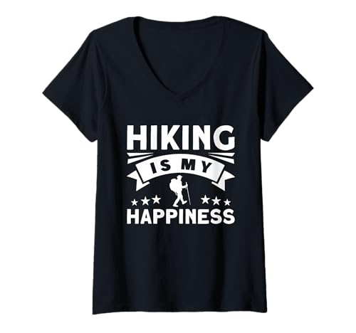 Damen Wandern ist Mein Glück T-Shirt mit V-Ausschnitt Damen Wandern ist Mein Glück T-Shirt mit V-Ausschnitt von Great Hiking Is My Happiness Apparel