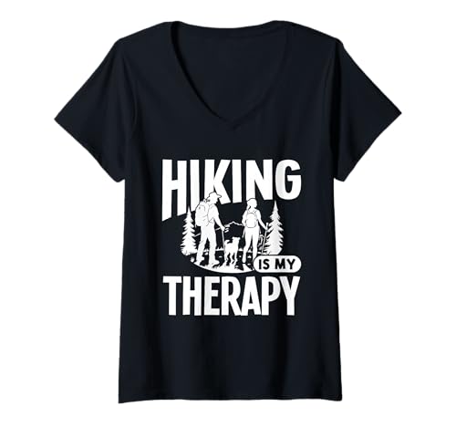 Damen Wandern ist Meine Therapie T-Shirt mit V-Ausschnitt Damen Wandern ist Meine Therapie T-Shirt mit V-Ausschnitt von Great Hiking Is My Therapy Apparel