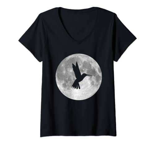 Damen Niedliches Kolibri-Mond-Design, Liebesvogel T-Shirt mit V-Ausschnitt Damen Niedliches Kolibri-Mond-Design, Liebesvogel T-Shirt mit V-Ausschnitt von Great Hummingbirds Designs Bird Lover