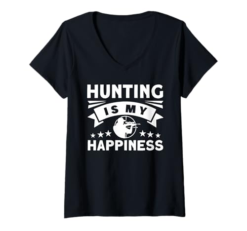 Damen Jagen ist Mein Glück T-Shirt mit V-Ausschnitt Damen Jagen ist Mein Glück T-Shirt mit V-Ausschnitt von Great Hunting Is My Happiness Apparel