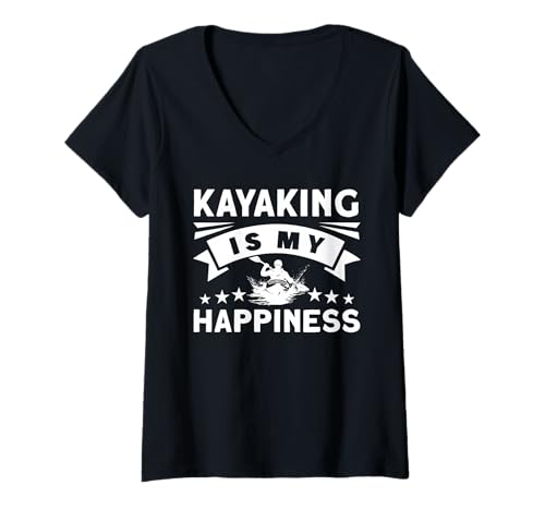 Damen Kajakfahren ist Mein Glück T-Shirt mit V-Ausschnitt Damen Kajakfahren ist Mein Glück T-Shirt mit V-Ausschnitt von Great Kayaking Is My Happiness Apparel