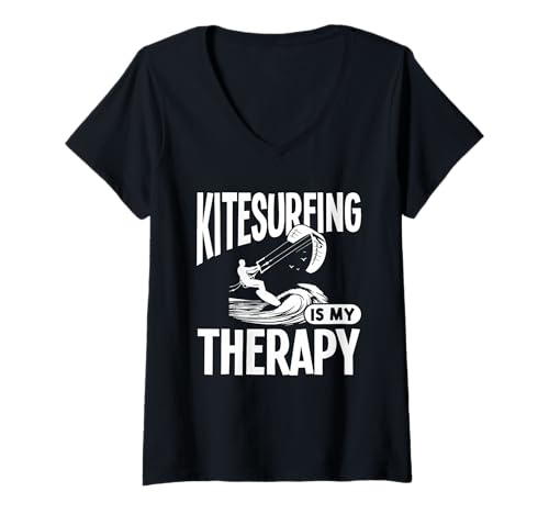 Damen Kitesurfen ist Meine Therapie T-Shirt mit V-Ausschnitt Damen Kitesurfen ist Meine Therapie T-Shirt mit V-Ausschnitt von Great Kitesurfing Is My Therapy Apparel
