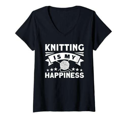 Damen Stricken ist Mein Glück T-Shirt mit V-Ausschnitt Damen Stricken ist Mein Glück T-Shirt mit V-Ausschnitt von Great Knitting Is My Happiness Apparel