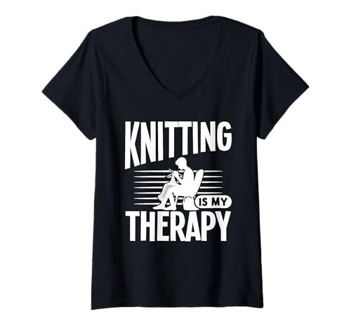 Damen Stricken ist Meine Therapie T-Shirt mit V-Ausschnitt Damen Stricken ist Meine Therapie T-Shirt mit V-Ausschnitt von Great Knitting Is My Therapy Apparel