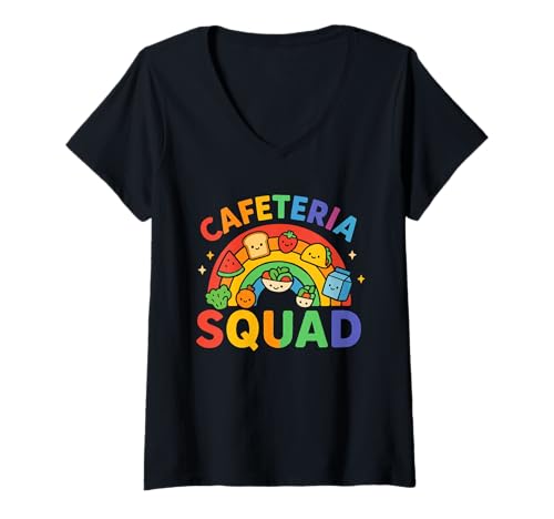 Damen Süße Lunch Lady, Crew von Food Service Rainbow Cafeteria Squad T-Shirt mit V-Ausschnitt Damen Süße Lunch Lady, Crew von Food Service Rainbow Cafeteria Squad T-Shirt mit V-Ausschnitt von Great Lunch Hero Day For Ladies Cafeteria Workers