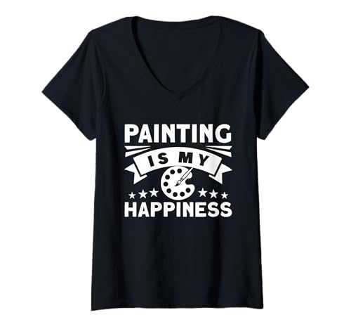 Damen Malen ist Mein Glück T-Shirt mit V-Ausschnitt Damen Malen ist Mein Glück T-Shirt mit V-Ausschnitt von Great Painting Is My Happiness Apparel